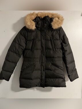Ralph Lauren Black Puffer Coat with Tan Fur-Trim Hood